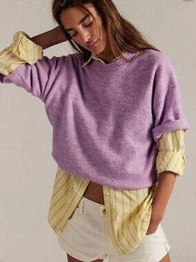 Free People Margot Sweater Tee in Lilac Spell Melange - Size XS